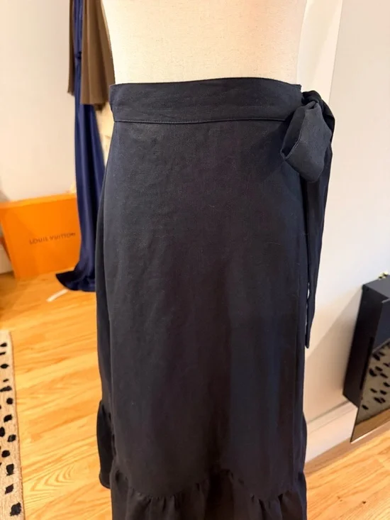 Reformation Black Linen Wrap Ruffle Skirt - Picture 8 of 15